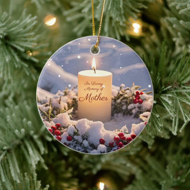 Christmas Memorial of Mom Mother Candle Snow Ceramic Ornament (Tree)