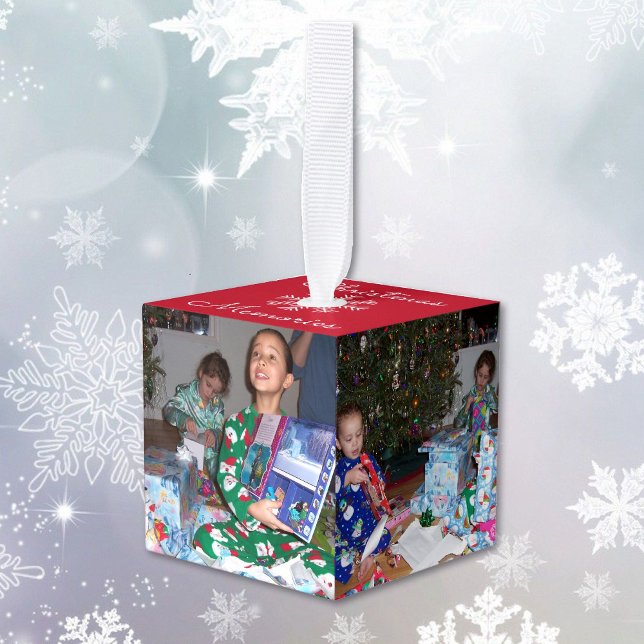 Christmas Memories 5 Photo Family Kids Gift Cube Ornament (Creator Uploaded)