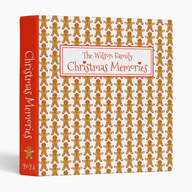 Christmas Memories, Cute Gingerbread Men Scrapbook 3 Ring Binder (Front/Spine)