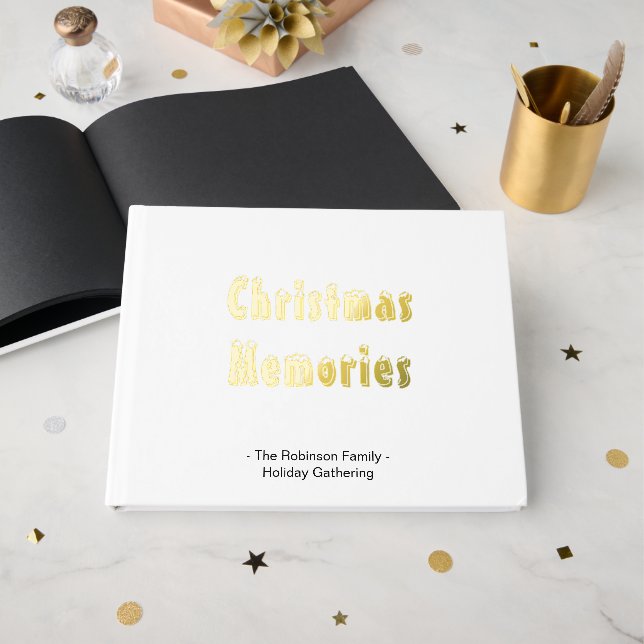 Christmas Memories Family Name Year Foil Guest Book (Front Open)