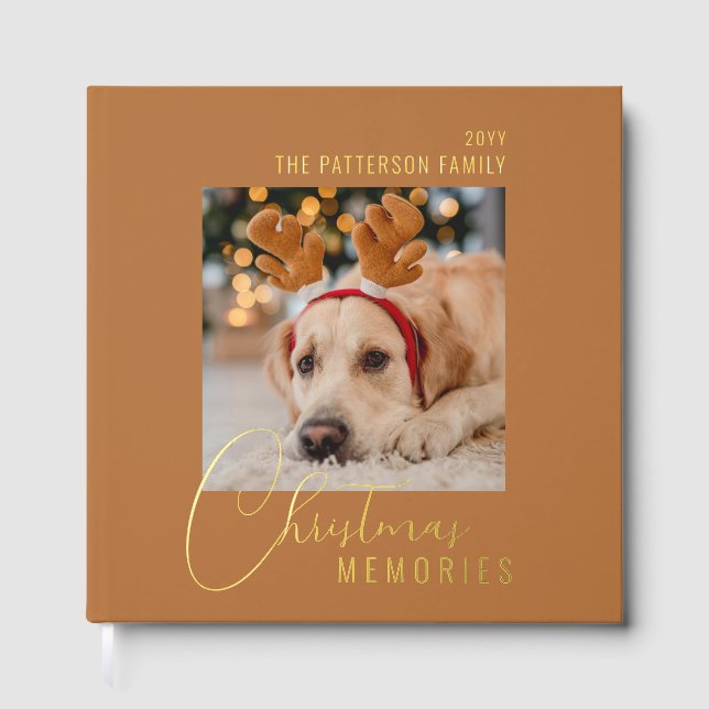 Christmas Memories Family Pet Photo Personalized Foil Guest Book (Front)