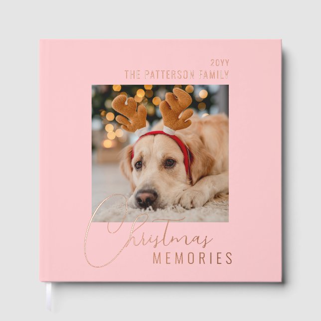 Christmas Memories Family Pet Photo Personalized Foil Guest Book (Front)