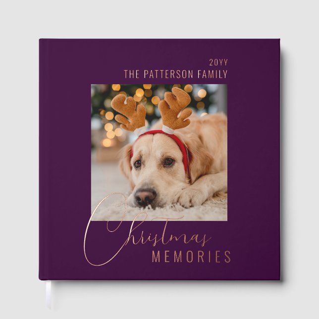 Christmas Memories Family Pet Photo Personalized Foil Guest Book (Front)