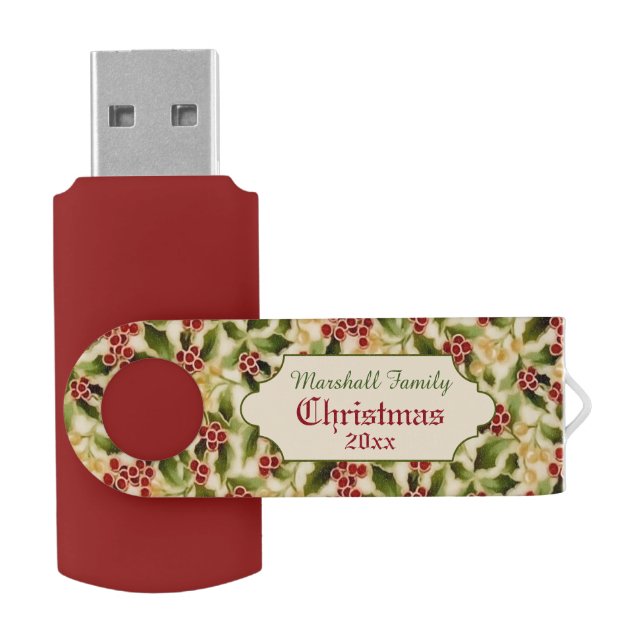 Christmas Memories Festive Holly USB Flash Drive (Opened)