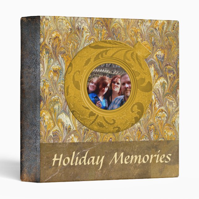 Christmas Memories Gold Leather Look Photo Album 3 Ring Binder (Front/Spine)