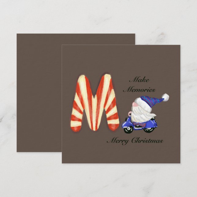 Christmas Memories Motor Scooter Gnome Candy Card (Front/Back)