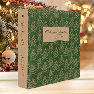 Christmas Memories Rustic Pine Tree Pattern Green 3 Ring Binder