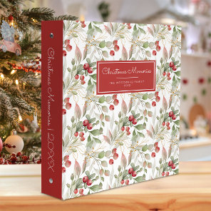 Christmas Memories Watercolor Cranberry Pattern 3 Ring Binder