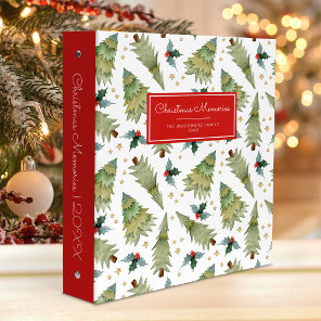Christmas Memories Watercolor Tree Pattern Red 3 Ring Binder