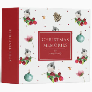 CHRISTMAS MEMORIES Watercolor Tufted Titmouse 3 Ring Binder