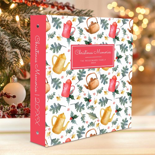 Christmas Memories Winter Watercolor Pattern Red 3 Ring Binder