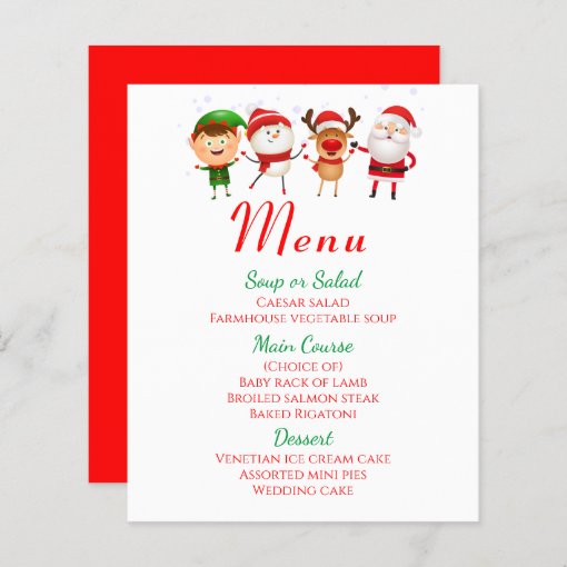 Christmas Menu Holiday Santa Claus Red Green | Zazzle