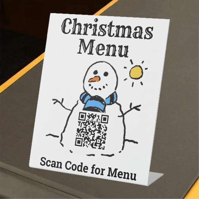 Christmas Menu Snowman with QR Code Pedestal Sign (Creator Uploaded)