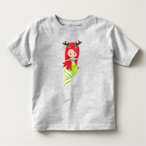 Christmas Mermaid Antlers Mistletoe Xmas Toddler T_shirt