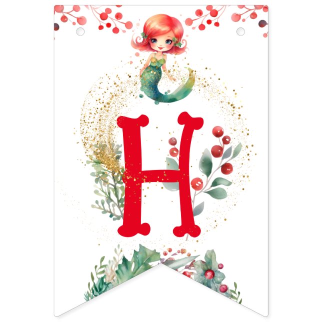 Christmas Mermaid Birthday Bunting Flags (Second Flag)