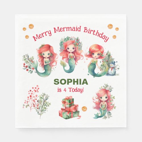 Christmas Mermaid Birthday Napkins