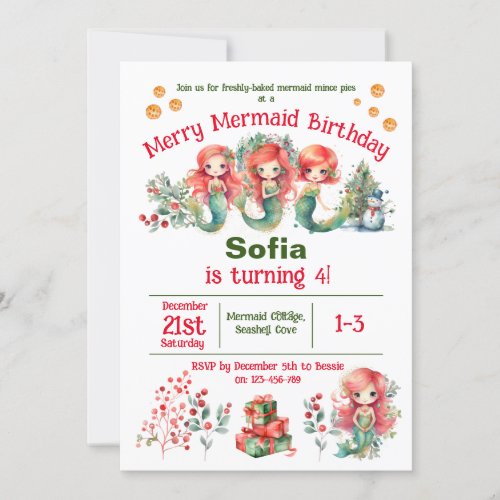 Christmas Mermaid Birthday Party Invitation