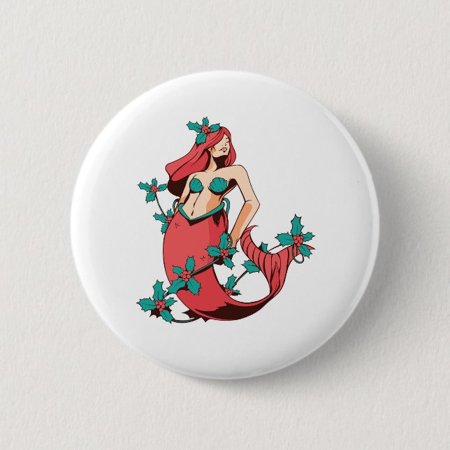 Christmas Mermaid Button (Front)