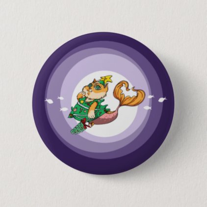 Christmas Mermaid Cat Button