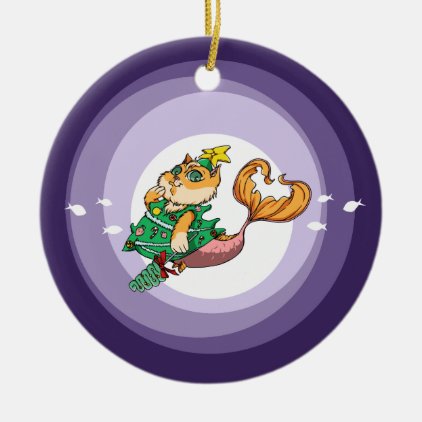 Christmas Mermaid Cat Ceramic Ornament