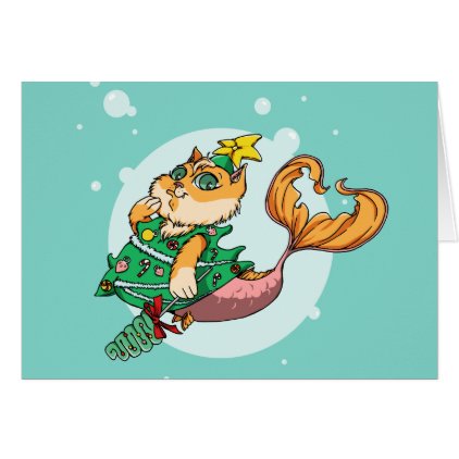 Christmas Mermaid Cat Greeting Card