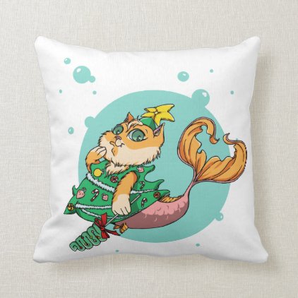 Christmas Mermaid Cat Pillow