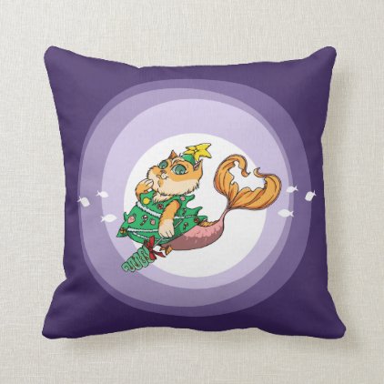 Christmas Mermaid Cat Throw Pillow