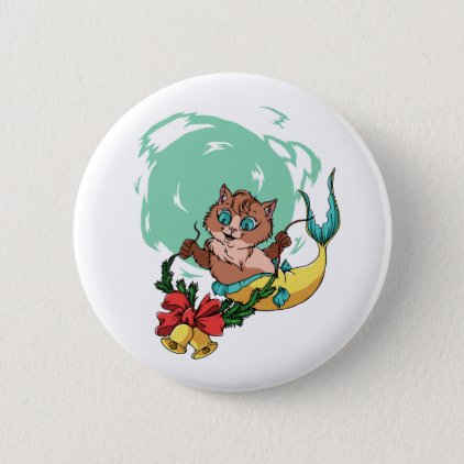 Christmas Mermaid Cat With Garland Button
