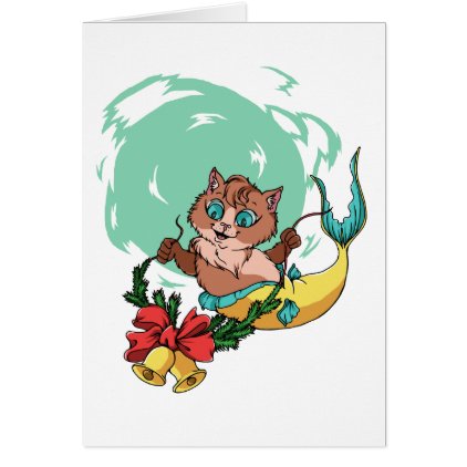 Christmas Mermaid Cat With Garland Greeting Card