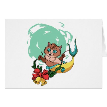 Christmas Mermaid Cat With Garland Greeting Card