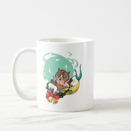 Christmas Mermaid Cat With Garland Mug