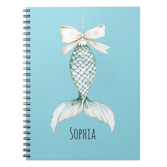 Christmas Mermaid Cream Bow Notebook (Front)