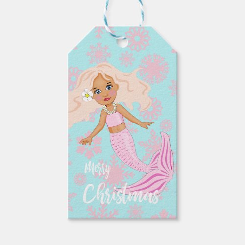 Christmas Mermaid Cute Pink Girly Snowflakes Gift Tags