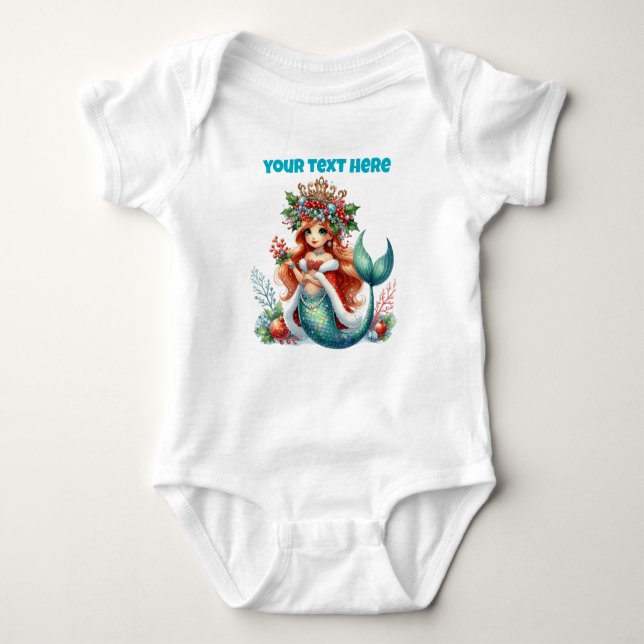 Christmas Mermaid – Editable Holiday Design Baby Bodysuit (Front)