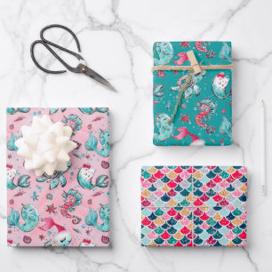 Christmas Mermaid & Friends Wrapping Paper Sheets