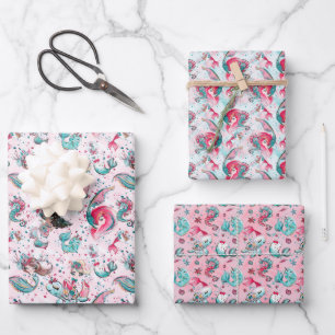 Christmas Mermaid & Friends  Wrapping Paper Sheets