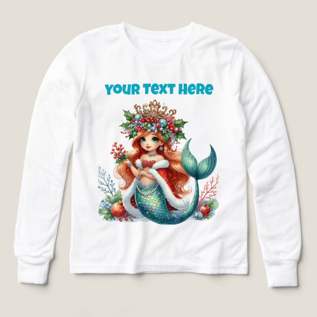 Christmas Mermaid Girls’ Tri-Blend Tee – Editable  (Design Front)