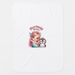 Christmas Mermaid Magic Card with Penguin Fun Baby Blanket