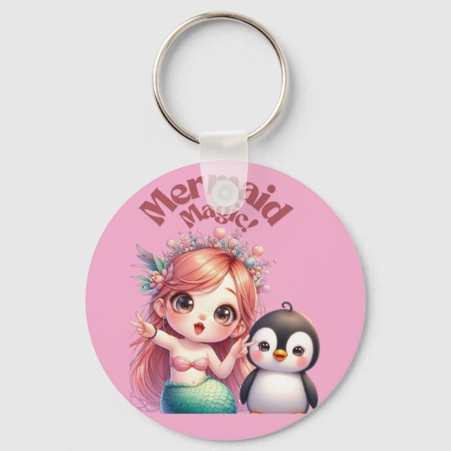 Christmas Mermaid Magic Card with Penguin Fun Keychain (Front)