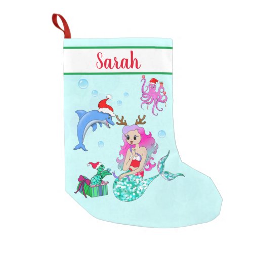 Christmas Mermaid Opening Up Gifts Small Christmas Stocking