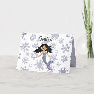 Christmas Mermaid  Purple Personal Girl Snowflake Holiday Card