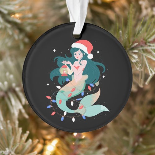 Christmas Mermaid Santa Hat Lantern Lights Xmas Ornament