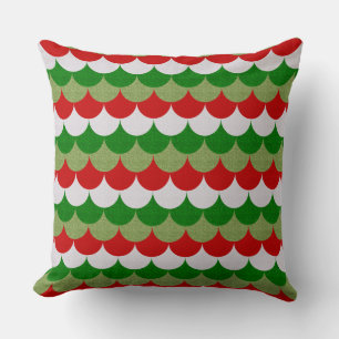 Christmas Mermaid Scales Sparkle Holiday Pattern Throw Pillow