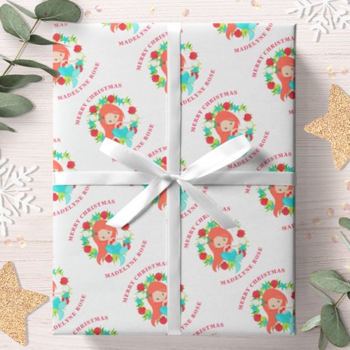 Christmas Mermaid Shells Personalized Name Wrapping Paper