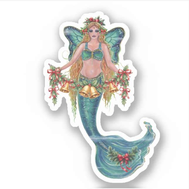 Christmas mermaid stickers by Renee Lavoie (Front)