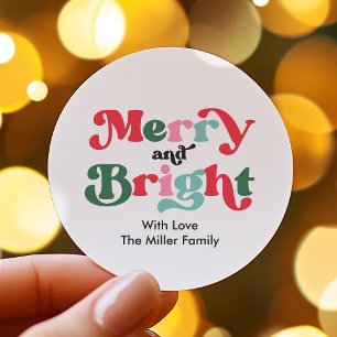 Christmas Merry And Bright Colorful Holiday Gift Classic Round Sticker