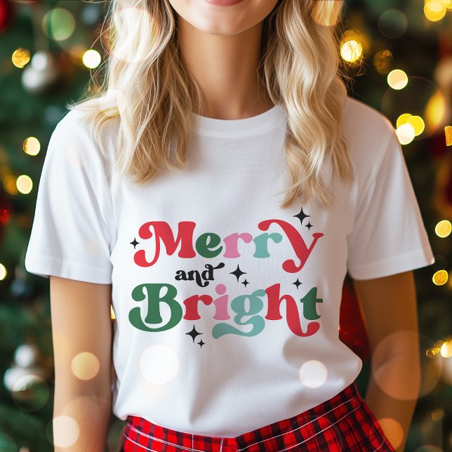 Christmas Merry And Bright Colorful Holiday Retro T-Shirt (Creator Uploaded)