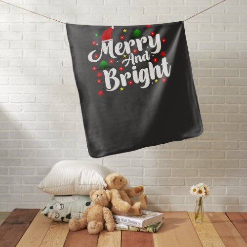 Christmas Merry and bright colorful typography Baby Blanket