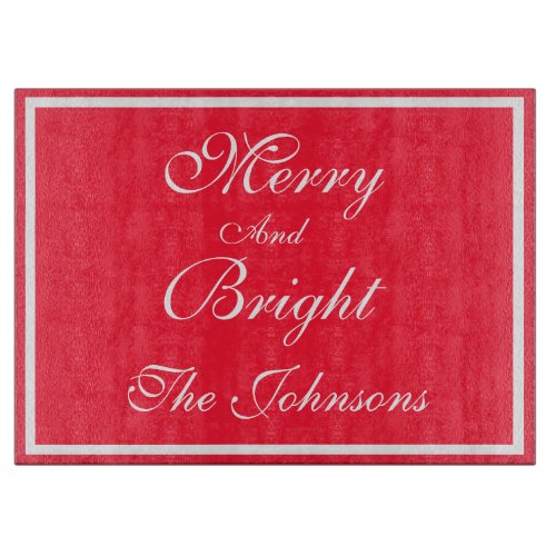 Christmas Merry And Bright Custom Name Cute Red Cutting Board