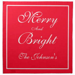 Christmas Merry And Bright Custom Vintage Chic Red Cloth Napkin